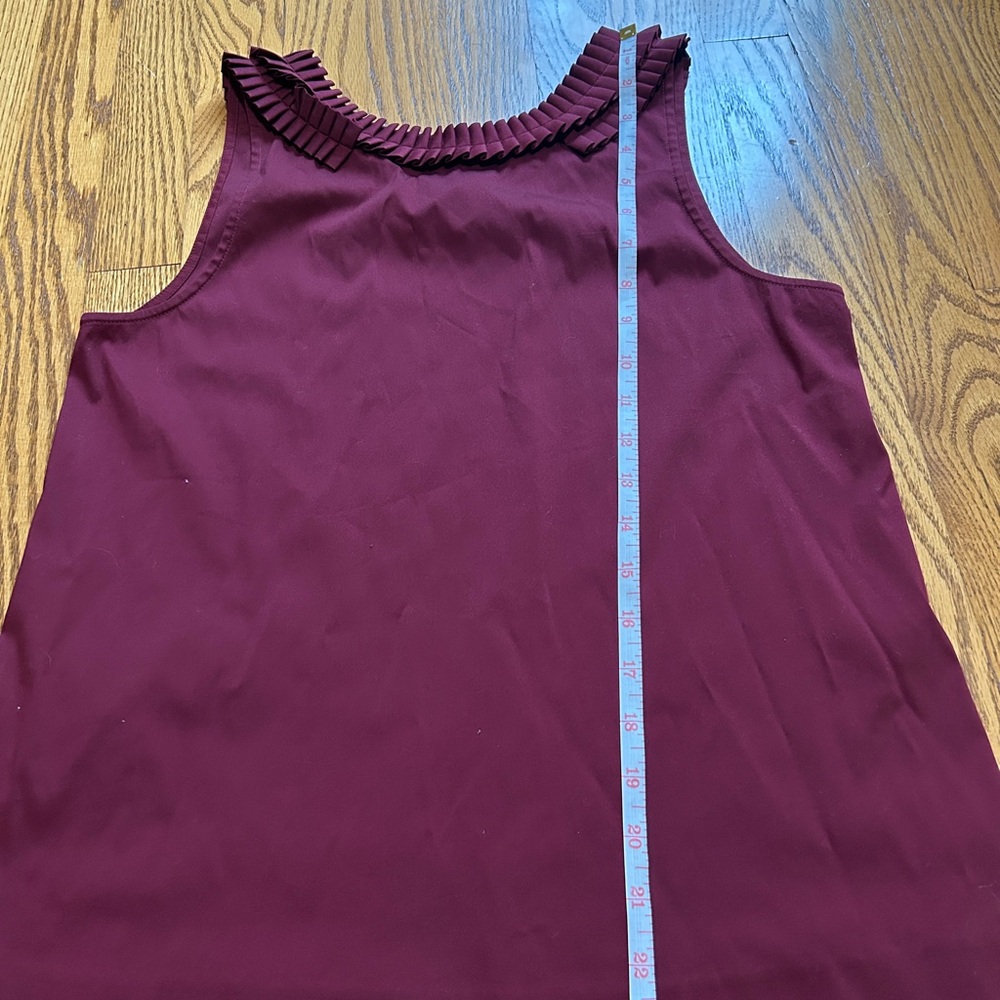 Theory Burgundy Sleeveless Top with Pleated Neckline